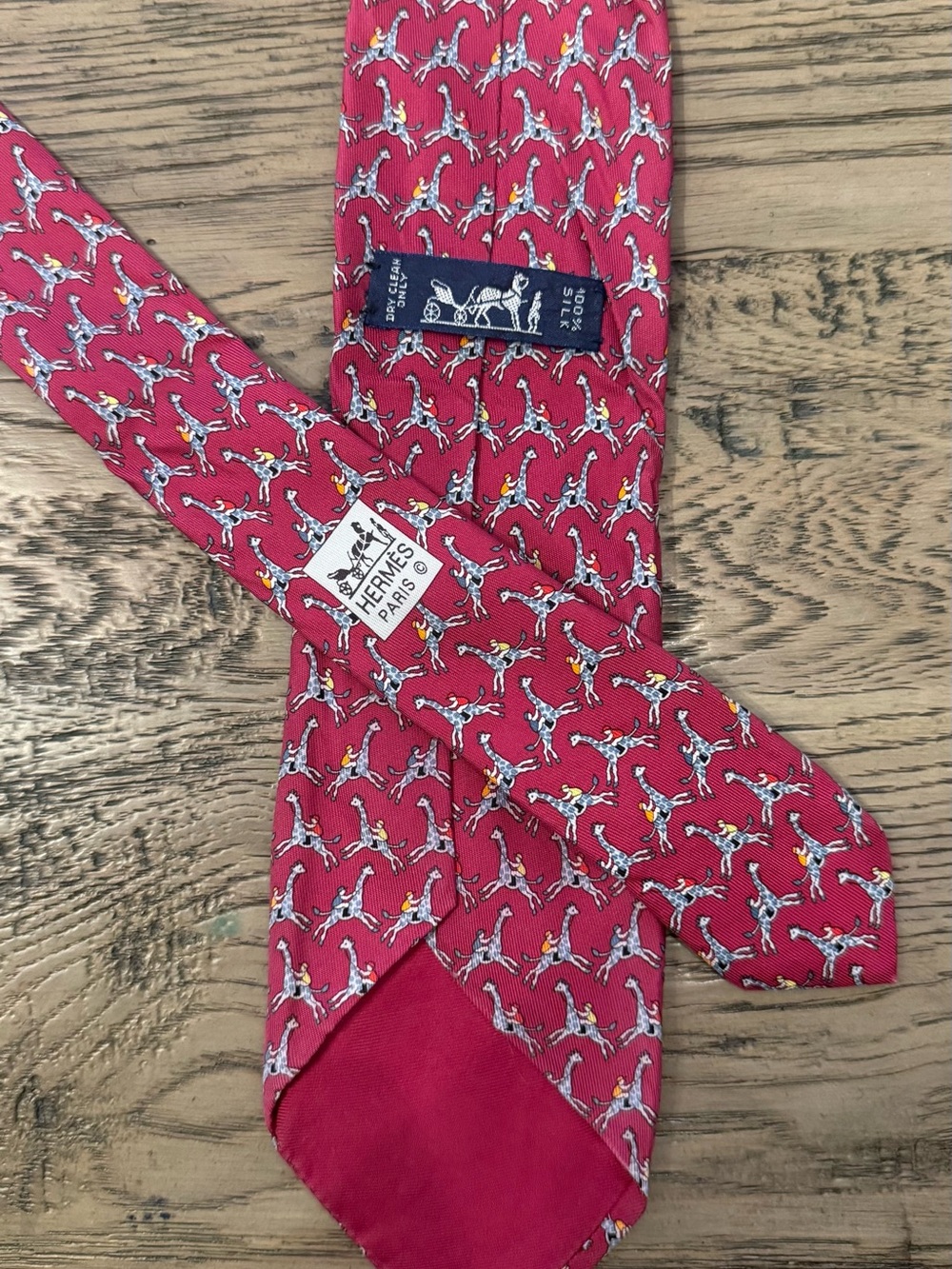 Hermes Fuchsia Silk Tie with Equestrian Motif